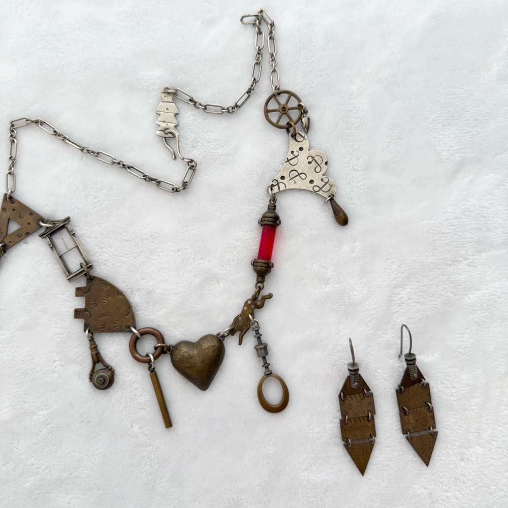 Thomas Mann Techno-Romantic Necklace & Earrings Set Metals Industrial Steampunk